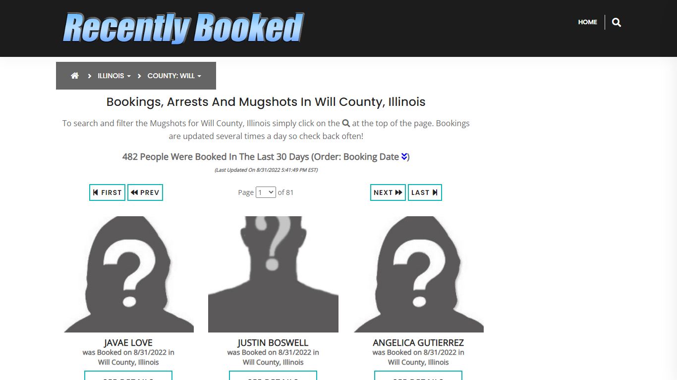 Recent bookings, Arrests, Mugshots in Will County, Illinois